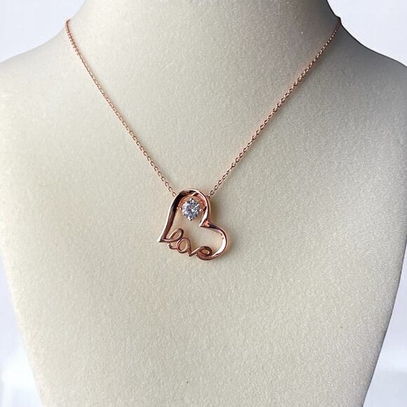 Rose Gold Plated Sterling Silver Floating Heart Love Necklace NIB - Picture 1 of 8